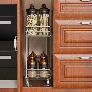 ROOMTEC Pull Out Cabinet Organizer for Narrow Cabinet (5" W X 21" D), Kitchen Cabinet Organizer and Storage 2-Tier Cabinet Pull Out Shelves Under Cabinet Storage for Kitchen, Chrome