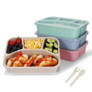 xhongz 4 compartment meal prep lunch containers for adults kids, 4 pack bento lunch box,durable bpa free plastic reusable food storage containers with lid, microwave/dishwasher/freezer safe