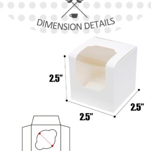 qiqee 100pcs Auto-Popup Mini Cupcake Boxes Individual White 2.5" x 2.5" x 2.5" Single Cupcake Carrier Container for Wedding Favor Birthday ＆ Party（Mini Size）