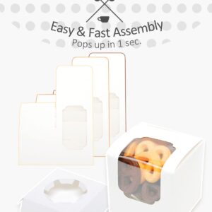 qiqee 100pcs Auto-Popup Mini Cupcake Boxes Individual White 2.5" x 2.5" x 2.5" Single Cupcake Carrier Container for Wedding Favor Birthday ＆ Party（Mini Size）