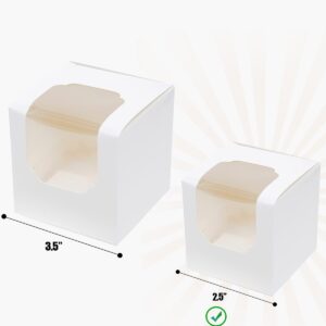 qiqee 100pcs Auto-Popup Mini Cupcake Boxes Individual White 2.5" x 2.5" x 2.5" Single Cupcake Carrier Container for Wedding Favor Birthday ＆ Party（Mini Size）