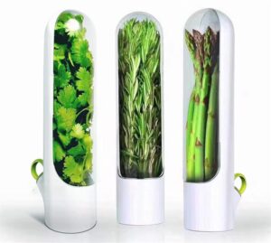 nychka herb storage containers for refrigerator - 3pcs asparagus fresh produce keeper containers for fridge organization plastic herb saver pods storage produce saver mint leaves fresh herb keeper