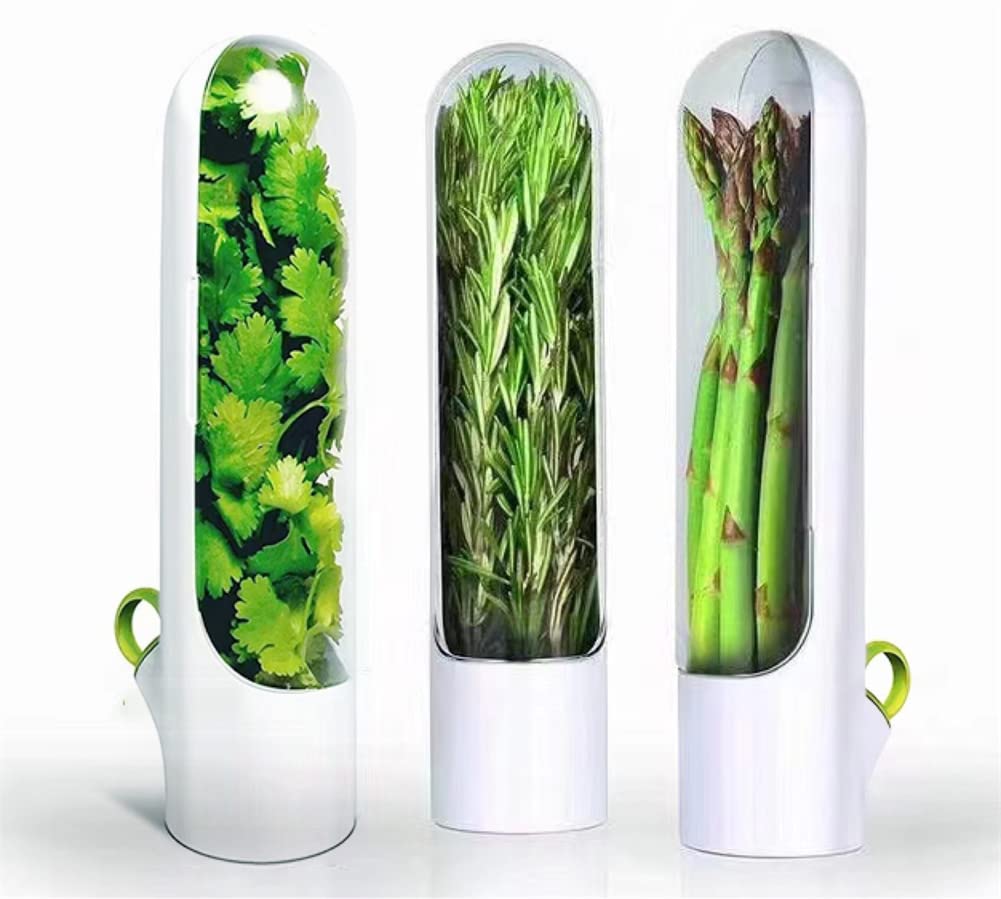 NYCHKA Herb Storage Containers for Refrigerator - 3Pcs Asparagus Fresh Produce Keeper Containers for Fridge Organization Plastic Herb Saver Pods Storage Produce Saver Mint Leaves Fresh Herb Keeper