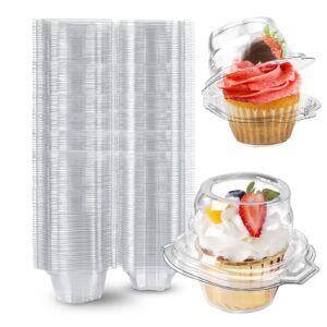 meanplan single cupcake containers disposable individual cupcake boxes plastic cupcake holder stackable cupcake carriers clear cupcake domes with connected lid for food wedding baby shower (200 pcs)