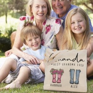 Zexpa Apparel Personalized Grandma Tote Bag Gifts from Grandkids w/Names, Customized Grandparent Floral Totes Bags