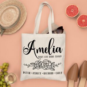 Zexpa Apparel Personalized Grandma Tote Bag Gifts from Grandkids w/Names, Customized Grandparent Floral Totes Bags