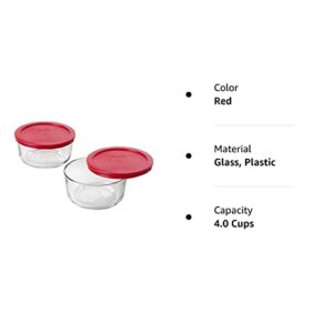 Food Storage Pyrex Pyrex Storage 4-Cup Round Dish with red plastic lids(Pack of 2 Containers), 2 pack