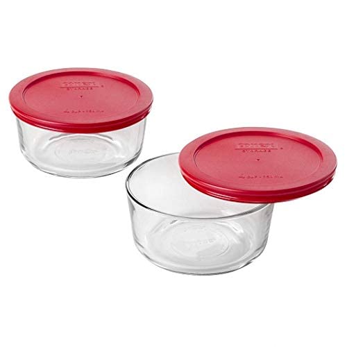 Food Storage Pyrex Pyrex Storage 4-Cup Round Dish with red plastic lids(Pack of 2 Containers), 2 pack