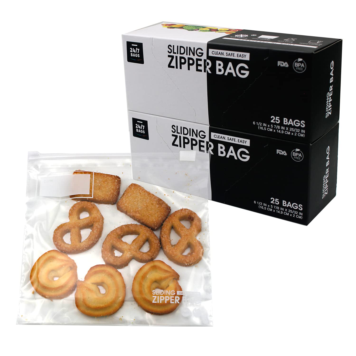 50 Slider Small Food Storage Bags, Expandable Bottom, Secure Slider Seal, BPA-Free, Easy Open On The Go for Snacks