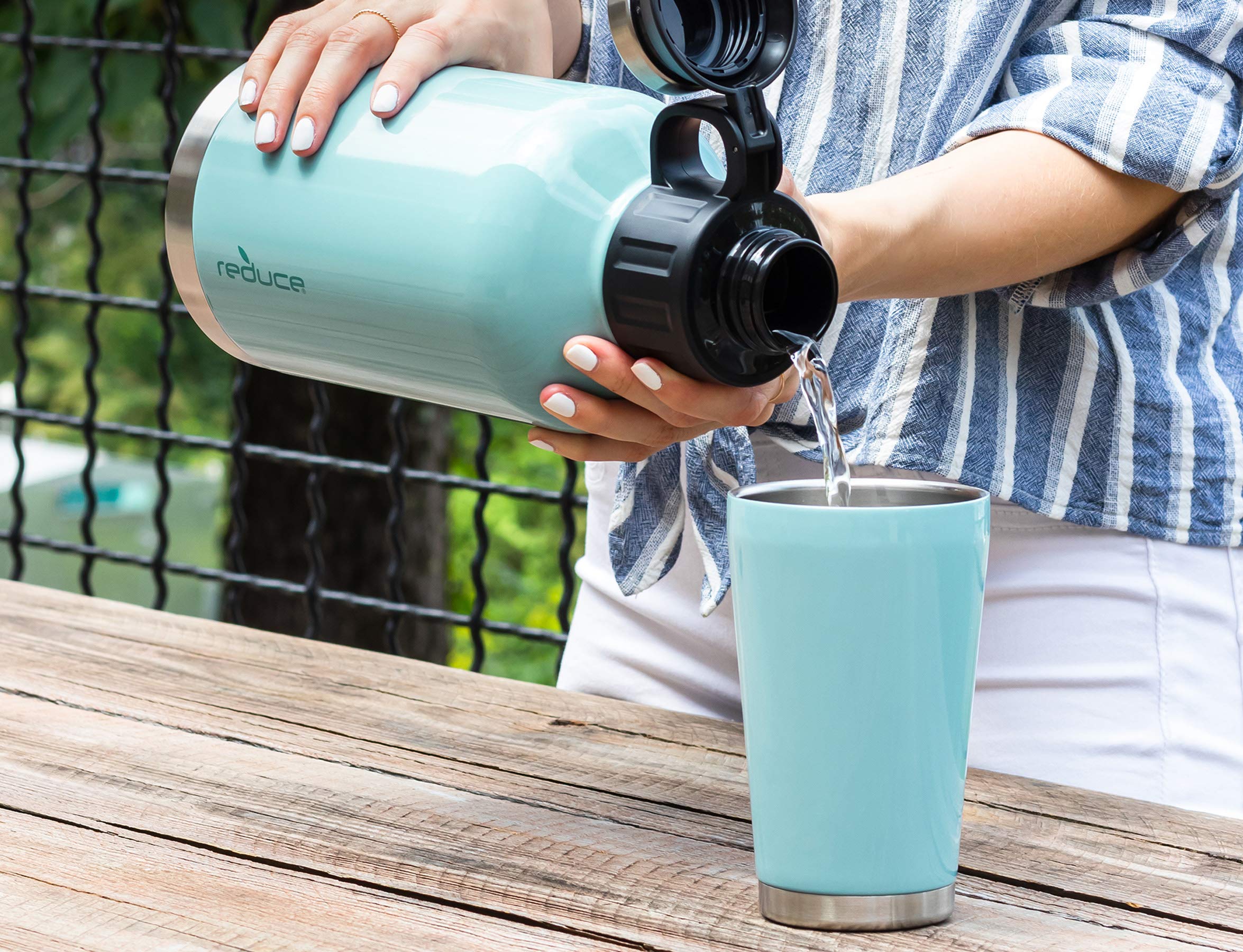 Reduce Insulated Growler, 64 oz - Up to 60 Hours Cold - Vacuum Insulated, Large Capacity for Any Adventure - Dual Opening Leak-Proof Lid, Doubles as a Cup - Eucalyptus, Opaque Gloss