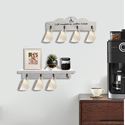 IsmosmCoffee Cup Holder Set of 2 Coffee Mug Holders with 8 Sturdy Hooks Coffee Bar Accessories Mug Rack for Farmhouse Kitchen Decorations, Coffee Station Decor, Mug Organizer, Mug Display (White)