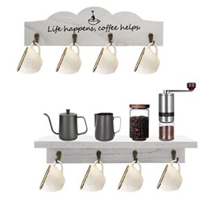 IsmosmCoffee Cup Holder Set of 2 Coffee Mug Holders with 8 Sturdy Hooks Coffee Bar Accessories Mug Rack for Farmhouse Kitchen Decorations, Coffee Station Decor, Mug Organizer, Mug Display (White)