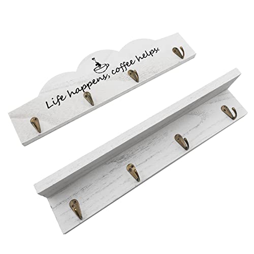 IsmosmCoffee Cup Holder Set of 2 Coffee Mug Holders with 8 Sturdy Hooks Coffee Bar Accessories Mug Rack for Farmhouse Kitchen Decorations, Coffee Station Decor, Mug Organizer, Mug Display (White)