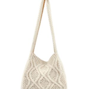 ENBEI Women's Shoulder Handbags Crochet Bags aesthetic canvas cute Shopping tote (White)