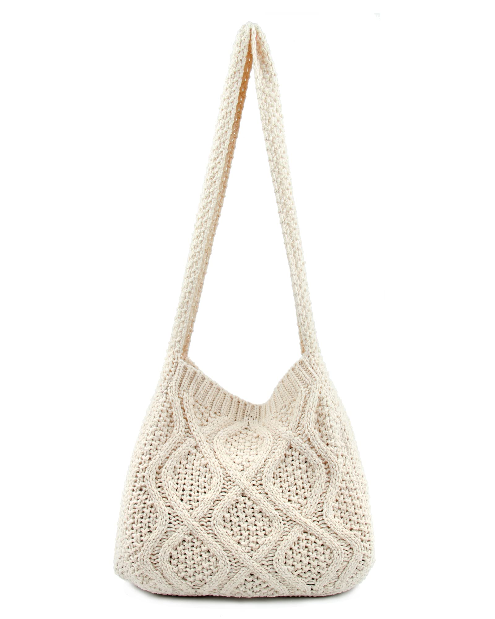 ENBEI Women's Shoulder Handbags Crochet Bags aesthetic canvas cute Shopping tote (White)