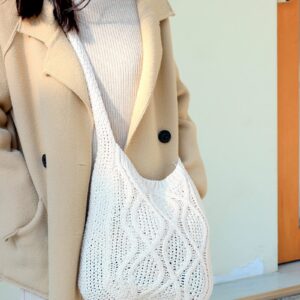 ENBEI Women's Shoulder Handbags Crochet Bags aesthetic canvas cute Shopping tote (White)