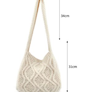 ENBEI Women's Shoulder Handbags Crochet Bags aesthetic canvas cute Shopping tote (White)