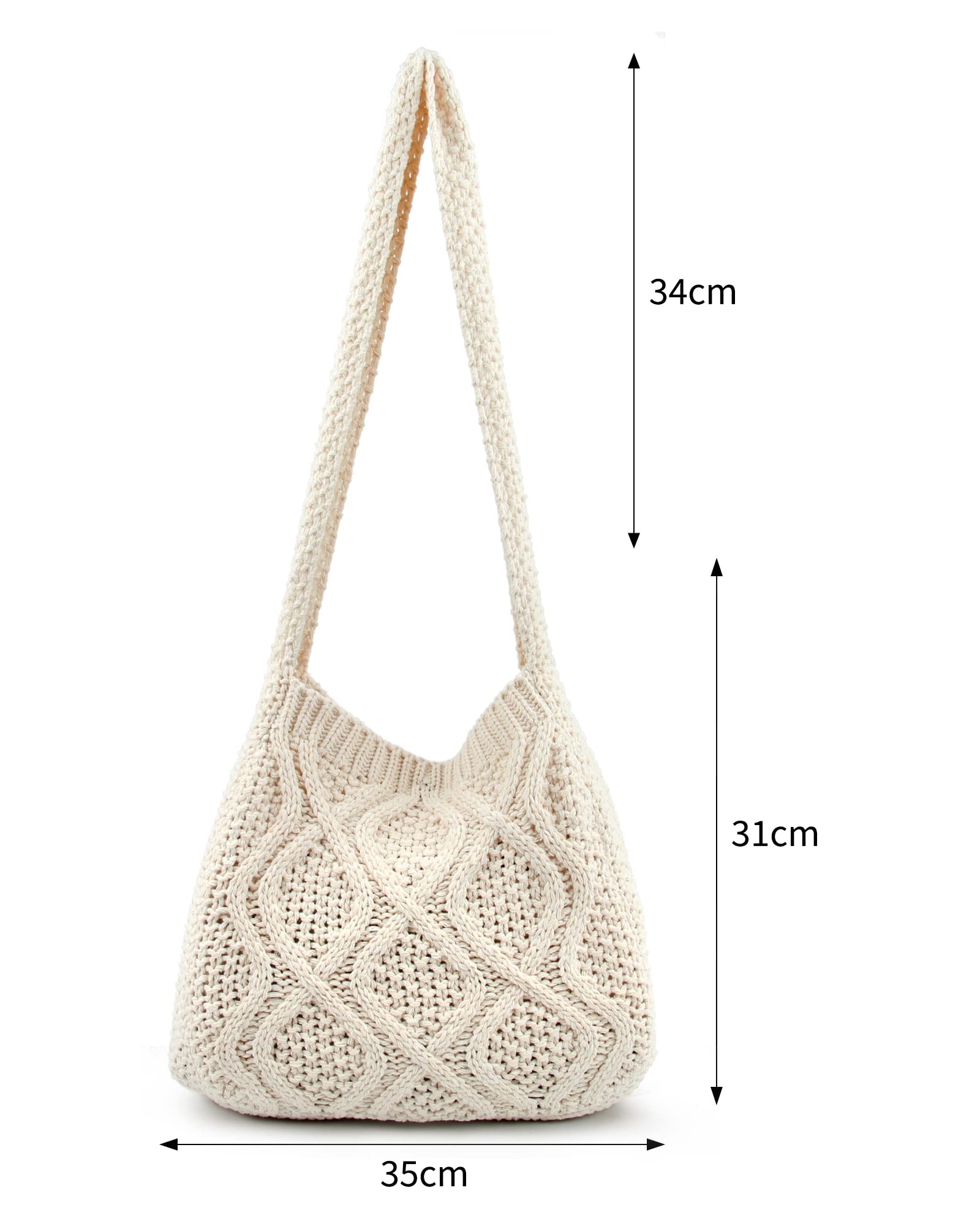 ENBEI Women's Shoulder Handbags Crochet Bags aesthetic canvas cute Shopping tote (White)