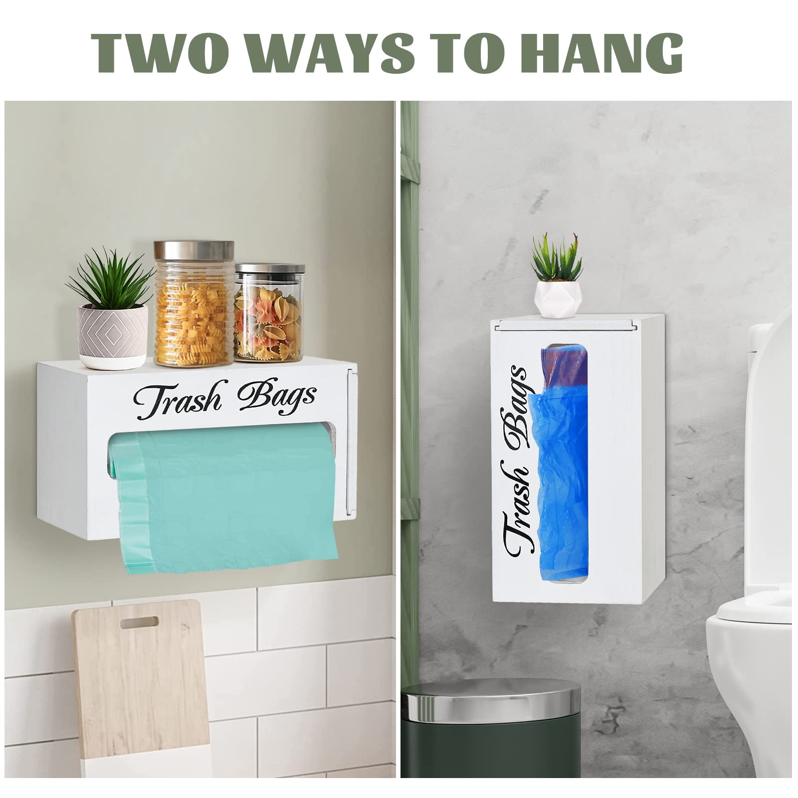 Trash Bag Holder for Kitchen Organizers and Storage, Wooden Farmhouse Plastic Bag Holder Wall Mounted, Trash Bag Dispenser for Kitchen Countertop, Cabinet, Under Sink, Laundry Room Organization