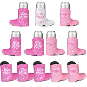 12 pcs cowgirl cowboy boot skinny can sleeves cowboy slim beverage sleeves bachelorette party decorations cowgirl party favors bridal party can coolers insulated neoprene drink holder (elegant style)