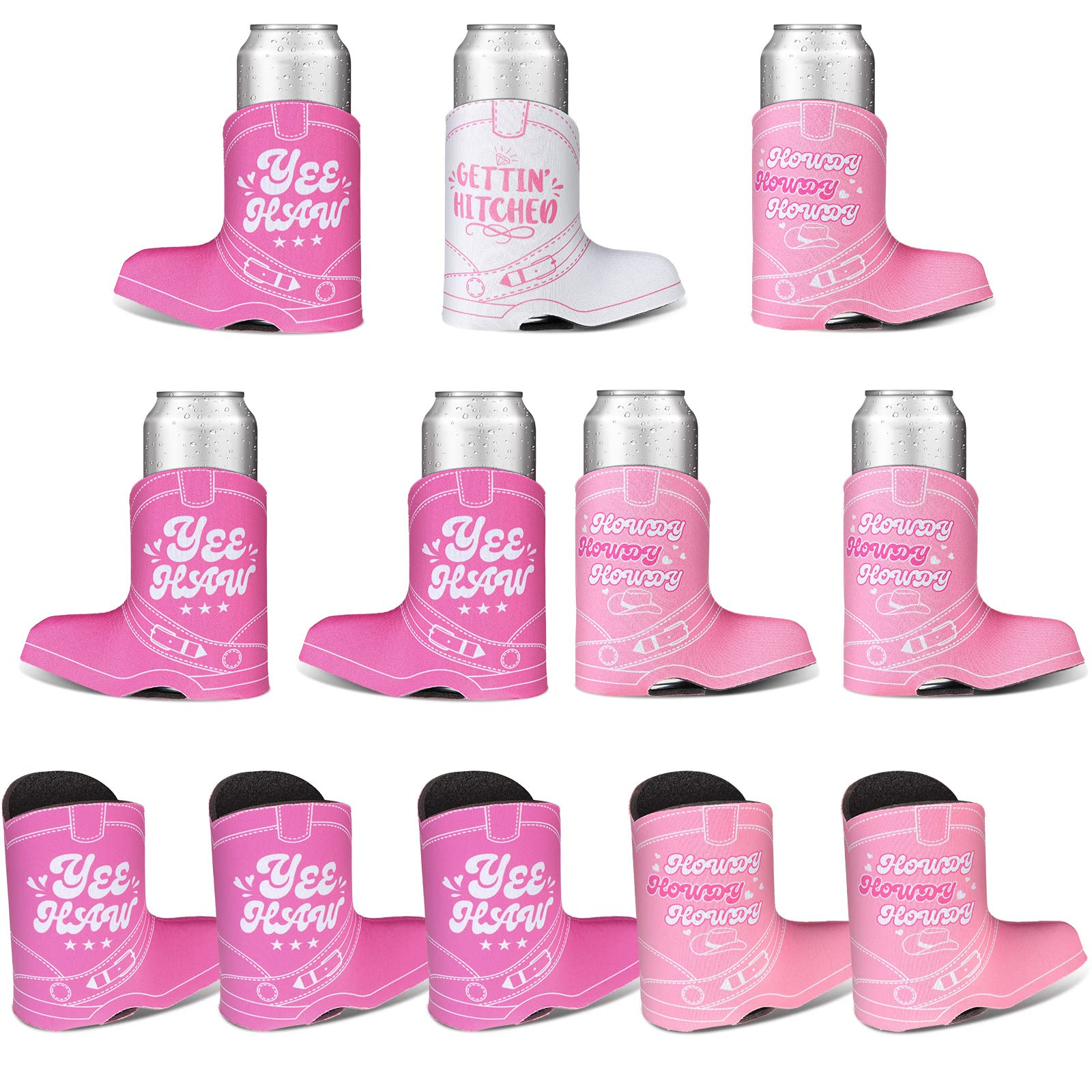 12 Pcs Cowgirl Cowboy Boot Skinny Can Sleeves Cowboy Slim Beverage Sleeves Bachelorette Party Decorations Cowgirl Party Favors Bridal Party Can Coolers Insulated Neoprene Drink Holder (Elegant Style)