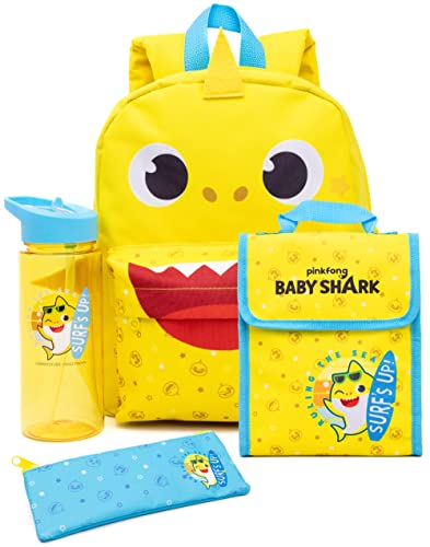 Baby Shark Backpack Set Toddlers Nursery Bag 4 Piece Lunch Box Water Bottle Pencil Case