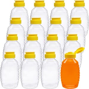 16 pack 8oz clear plastic honey bottles,squeeze honey bottle container holder with flip lid for storing and dispensing,refillable food grade honey container