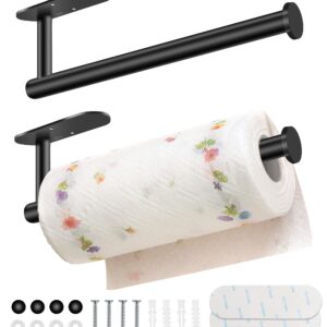 Paper Towel Holder Under Cabinet - Bjiotun Adhesive Paper Towel Holder Wall Mount, Stainless Steel 13.2 Inch Paper Towel Racks for Bathroom Kitchen Paper Towel Holder Countertop (2 Pack, Black)