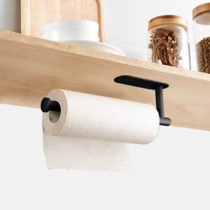 Paper Towel Holder Under Cabinet - Bjiotun Adhesive Paper Towel Holder Wall Mount, Stainless Steel 13.2 Inch Paper Towel Racks for Bathroom Kitchen Paper Towel Holder Countertop (2 Pack, Black)