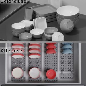 AEARY Pegboard Drawer Organizer for Kitchen Cabinet, Plate Organizers for Cabinets, Adjustable Cupboard Pegboard Tray, Dish Racks Bowl Drying Racks, Expandable Plate Holders Storage (2pcs, Grey)