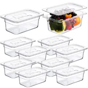 10 pack clear food pans with lid acrylic transparent food pan stackable plastic pan with capacity indicator food storage containers restaurant supplies hotel pan for fruits vegetables (4 inch high)