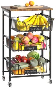 chloryard 4-tier vegetable fruit basket kitchen storage rolling cart on wheels with pull-out baskets and wood top for kitchen diningroom pantry