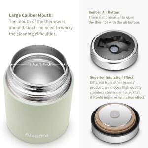 Alxeme Insulated Food Jar Vacuum Insulated Lunch Container Wide Mouth Bento Box with Leak Proof Cap 27OZ Stainless Steel Hot Food Meal Carrier with Spoon & Handle for Kids/Adult Food Flask - Matcha