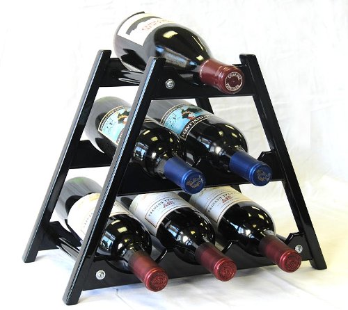 sfDisplay.com, Factory Direct Display Cases Wine Rack Wood -6 Bottles Hardwood Stand -Black