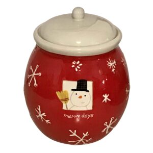 hallmark merry days red snowman cookie jar w/snowflakes