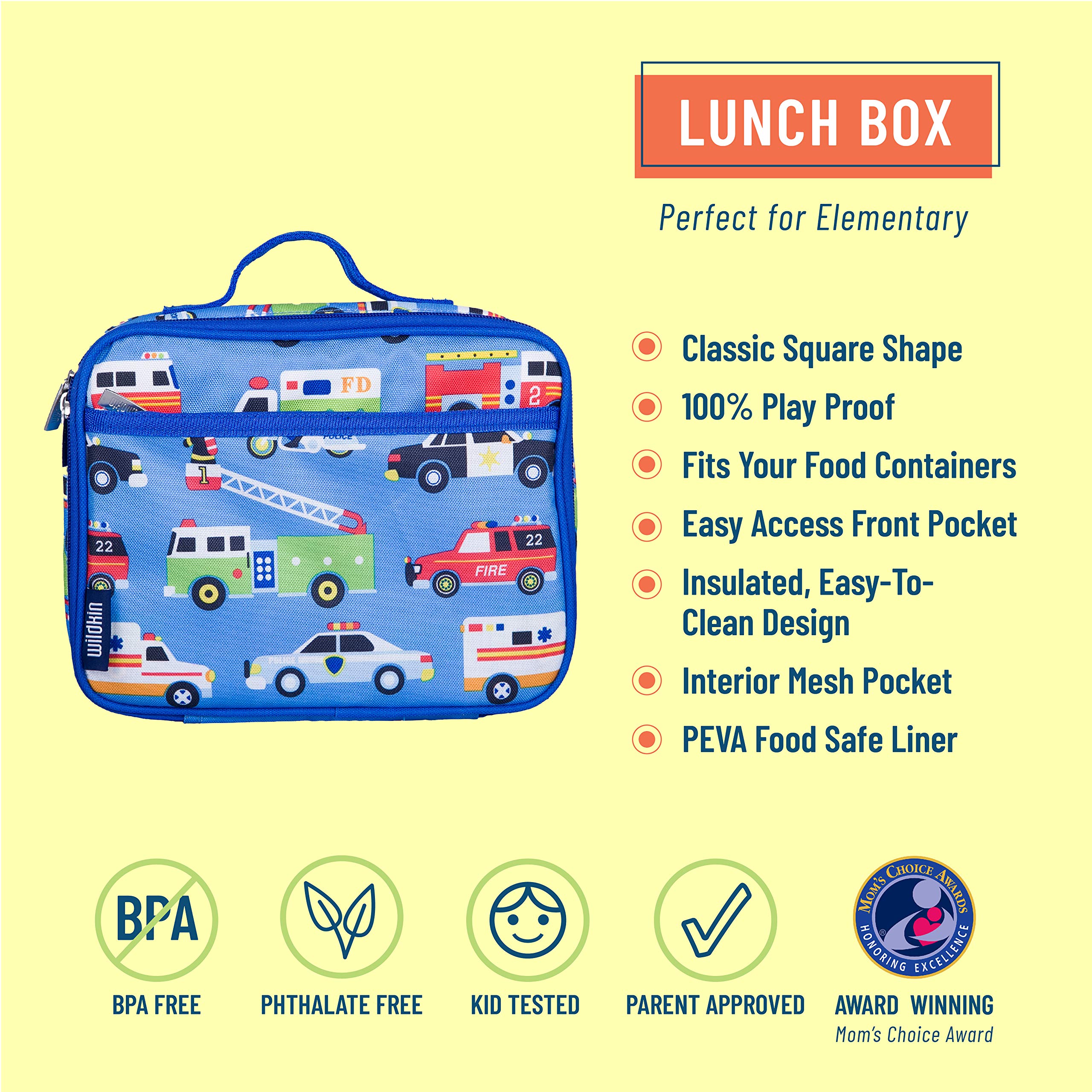 Wildkin Lunch Box Bag Bundle with 14 Ounce Steel Water Bottle (Heroes)