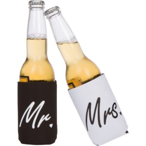cute can cooler sets - wedding gift - engagement gift (black/white - mr and mrs)