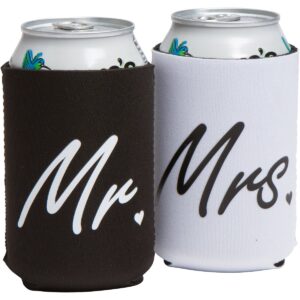 Cute Can Cooler Sets - Wedding Gift - Engagement Gift (Black/White - Mr and Mrs)