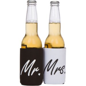 Cute Can Cooler Sets - Wedding Gift - Engagement Gift (Black/White - Mr and Mrs)