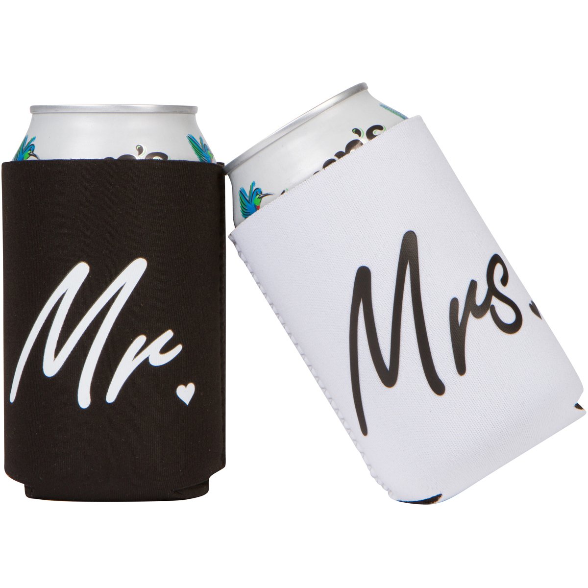 Cute Can Cooler Sets - Wedding Gift - Engagement Gift (Black/White - Mr and Mrs)