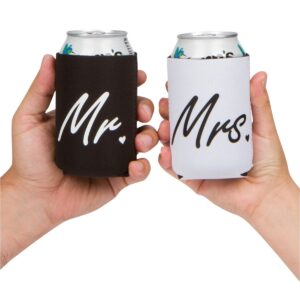 Cute Can Cooler Sets - Wedding Gift - Engagement Gift (Black/White - Mr and Mrs)