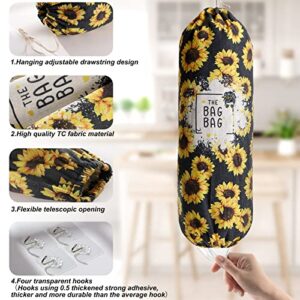 2 Pcs Plastic Bag Holder, Wall Mount Plastic Bag Organizer, Washable Large Grocery Bag Storage Dispenser, Shopping Bags Carrier for Home Kitchen Travelling, 22x9 in shopping bag carrier (Sunflower)