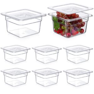 sieral clear 1/6 size food pan restaurant containers with lids square cambro food storage polycarbonate salad bar containers commercial hotel pans for kitchen food prep (8 pcs, 4 inch, 1.5 quart)