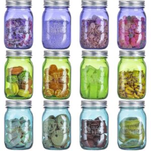 claplante 12 pack mason jars, 16oz regular-mouth glass storage jar with metal airtight lids, colored food storage container, kitchen canisters, food storage canister for canning, diy crafts & decor