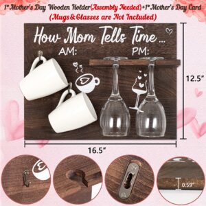 80UncleKimby Mothers Day Gifts for Mom - Funny Wooden Holder for Mother’s Day Gift from Daughter Son Kids Husband Birthday Present(Mugs&Glasses Not Included,Assembly Needed),How Mom Tells Time AM PM