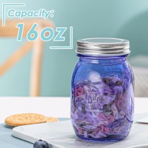 Claplante 12 Pack Mason Jars, 16oz Regular-Mouth Glass Storage Jar with Metal Airtight Lids, Colored Food Storage Container, Kitchen Canisters, Food Storage Canister for Canning, DIY Crafts & Decor