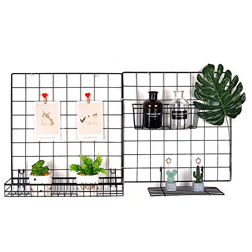 ANZOME Wire Wall Basket, Grid Basket with Hooks, Wall Mounted Organizer for Wall Grid, Kitchen Organizer, Wire Storage Shelf Rack for Home Supplies, Wall Decoration(Black)