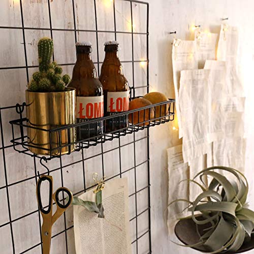 ANZOME Wire Wall Basket, Grid Basket with Hooks, Wall Mounted Organizer for Wall Grid, Kitchen Organizer, Wire Storage Shelf Rack for Home Supplies, Wall Decoration(Black)