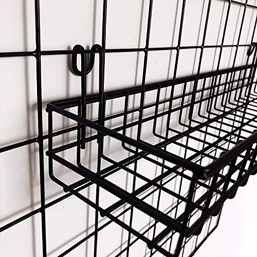 ANZOME Wire Wall Basket, Grid Basket with Hooks, Wall Mounted Organizer for Wall Grid, Kitchen Organizer, Wire Storage Shelf Rack for Home Supplies, Wall Decoration(Black)