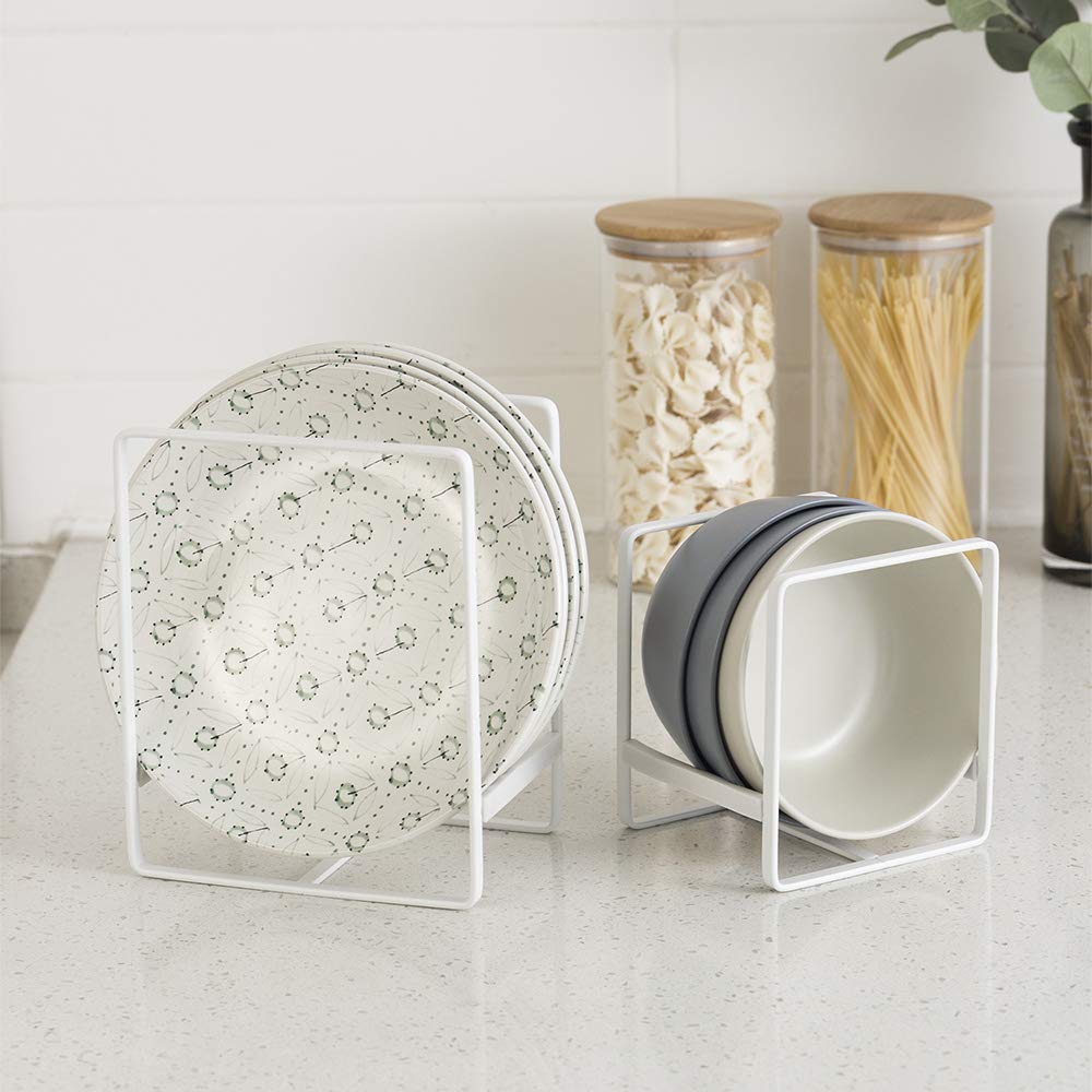 ORZ Plate Organizer for Cabinet, Set of 2 Plate Holders Metal Plate Storage Rack for Counter-top and Cupboard